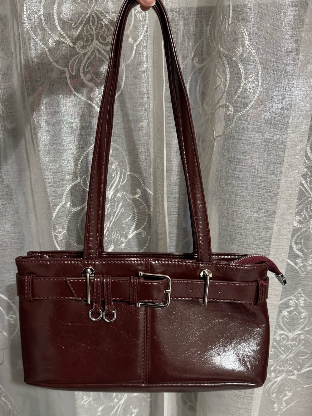 Burgundy Patent Leather Shoulder Bag